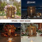 Premium 11.5" H Lantern Decorative Indoor & Outdoor - Large Wooden Candle Lantern & Plant Stand for Holiday Decor, Farmhouse, Patio, Table | Golden Teak Finish