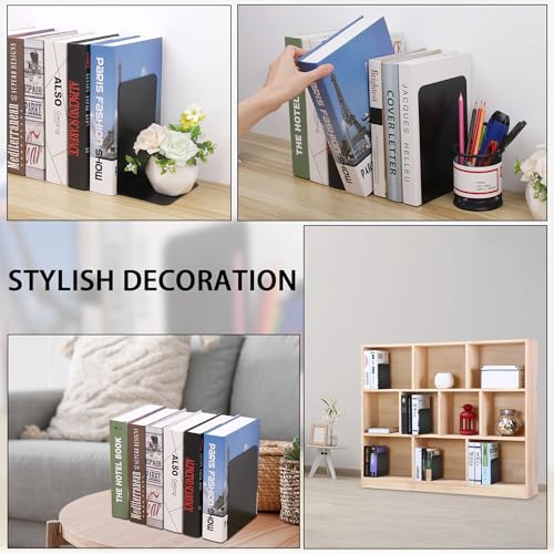 JIANTA Large Book Ends, Heavy Duty Metal Bookends, 2 Pairs/4 Pieces Book Stopper, Book Ends Support for Shelves, Black Non-Slip Bookshelf Holder Stand for Home Office Library School (8 x 5.3 x 4 in)