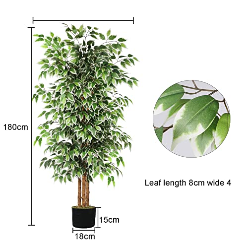 GTIDEA 6ft Artificial Tree Ficus, Tall Faux Trees Indoor with Natural Trunk and Fake Silk Tree Fake Plants for Home Spring Decor Living Room Outdoor Balcony House Office (Included Dried Moss) - color: 6ft Ficus Tree