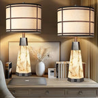 KIVDITZO 27" Alabaster Table Lamps for Living Room, Bedroom Lamps Set of 2 with Night Light, Living Room Lamps with USB A+C Ports, Table Lamp with Linen Shade for Bedside (Bulbs Included) - color: Bronze