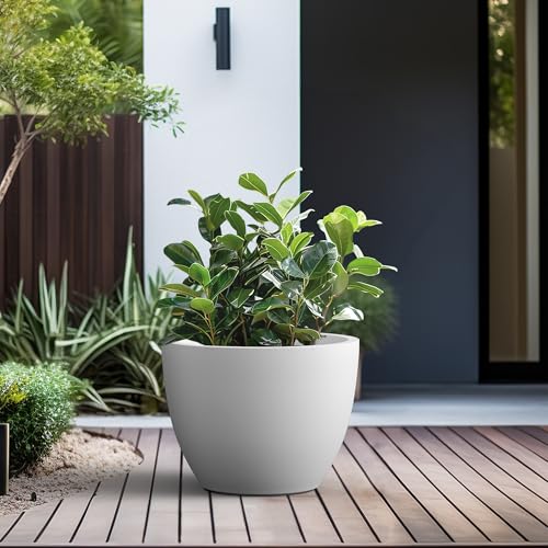 Kante 17.3 Inch Round Concrete Planter - Classic Large Indoor/Outdoor Plant Pot with Drainage Hole and Rubber Plug, Suitable for Gardens and Patios, White - color: White, size: 17.3"Dia x 13"H