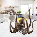 Octopus Statue Resin Octopus Sculpture,Octopus Coffee Mug Holder,Fun Tea Cup Holder Jewelry Holder,Retro Style Gold Octopus Statue Accessories for Kitchen Restaurant Coffee Bar Decor