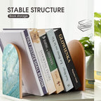 Wooden Bookends 2 Pcs,Pastel and Teal Agate Heavy Duty Office Book Ends Anti Slip Book Shelf Holder with Metal Base Decorative Book Stands - color: Pastel and Teal Agate