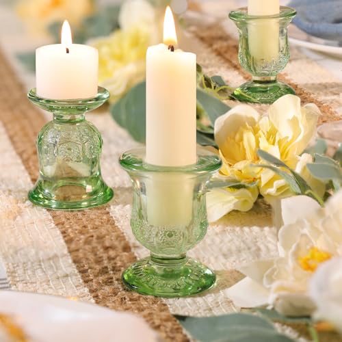 10pcs Green Candlestick Holders, Glass Taper Candle Holders for Table Centerpiece Decor, Wedding, Birthday, Gift - color: Green