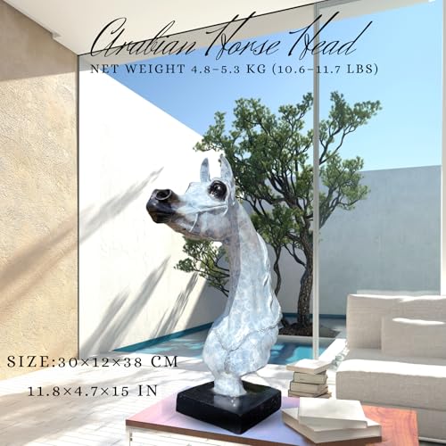 15 in White Bronze Arabian Horse Head Sculpture – Handmade Patina Equestrian Art Bust with Unique Texture, Pure Bronze Horse Statue for Luxury Decor, Gallery & Collectors