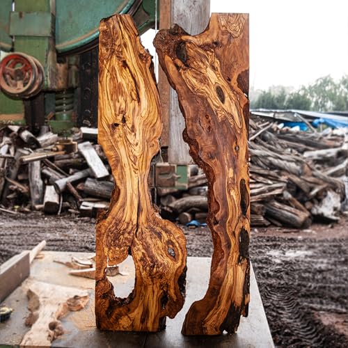 Turkish Olive Wood Live Edge Slab Set (2 Pieces) for Epoxy Resin Tables – Kiln Dried, Sanded, Resin Ready (20 in (50 cm)) - size: 20 in (50 cm)
