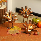 FORUP Metal Turkey Candle Holders, Set of 12 Thanksgiving Home Decor with Tea Light Candles