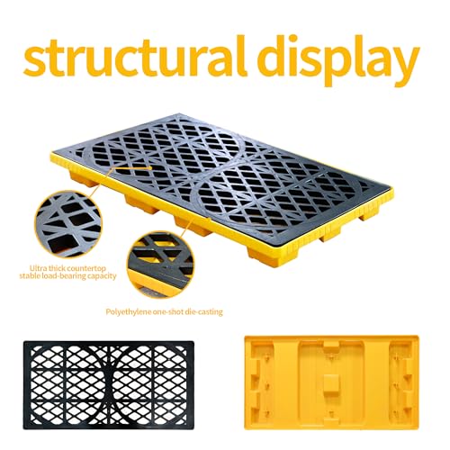 Modular 2 Drum Spill Pallet, 48x24x4 Inch, 2000 lbs Capacity, Heavy-Duty Forkliftable Containment Tray for Industrial Oil & Chemical - size: 48x24x4in