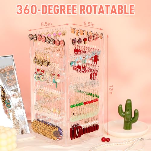 17Dec 360 Rotating Earring Holder Organizer Stand,5 Tiers Acrylic Jewelry Organizers and Storage,Stud Earring Organizers and Storage,212 Holes and 212 Grooves for Earrings Necklaces chain bracelet - color: 5-Tier,Clear
