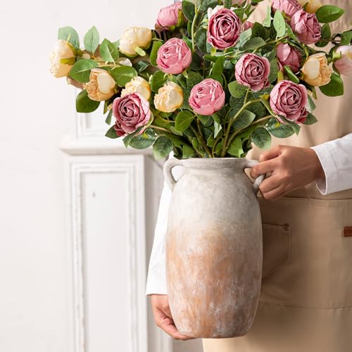 Dobbyby Ceramic Flower Vase 12 inch Farmhouse Rustic Vase Decorative Pottery Terracotta Tall Vases for Home Decor Table Mantle Fireplace Living Room Bathroom Wedding Centerpiece (Large-Aged Terra) - color: L-aged Terra