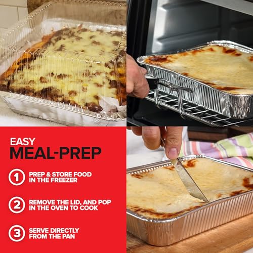 9x13 Disposable Baking Pan with Lid (10 Pack) Heavy Duty Aluminum Cake Pans with Lids, Clear Plastic Cover, Food Container for Lasagna, Casserole, Brownie, Rectangular Sheet Tray, Stock Your Home - size: 10 Pack W/Dome Lids
