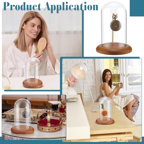 PH PandaHall Pocket Watch Glass Display Dome Cloche with Hook 5.7"x7.6" Watch Display Jar Clear Glass Dome with Wood Base Plant Watch Ornament for Watch Plants Medals Display Collectibles - size: 5.7x7.6 Inch