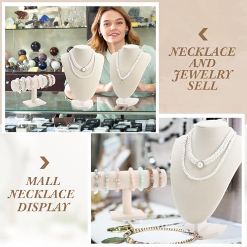 Huquary 6 Pcs Jewelry Display Set Necklace Display Stand T Bar Bracelet Holder Jewelry Bust for Home Store Trade Show(Beige) - color: Beige