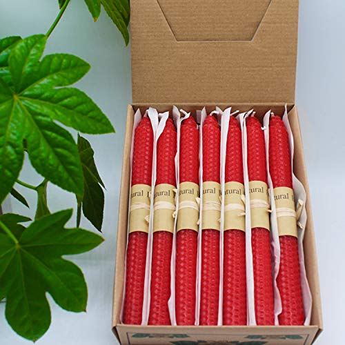 Beeswax Handmade Taper Candles, 7 Pair Red Color, 9 Inch Smokeless Dripless Wax Candles, Beeswax Candle for Home Gift Ideas - color: Red