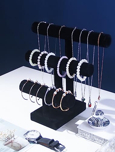 Coward 3 Tier Bracelet Holder Jewelry Display Stand, Necklace Display Holder, Watch Hair Ties Stand, Hairband Jewelry Organizer for Home or Store Show (Black Velvet) - color: Black, size: 3 Tier