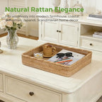 Wicker Storage Tray, Rattan Basket Rectangular for Bathroom Living Room, Decorative Serving Woven Trays Wicker Baskets for Organizing Home Decor XL(17.7" × 13.4") - style: XL (17.7" × 13.4")