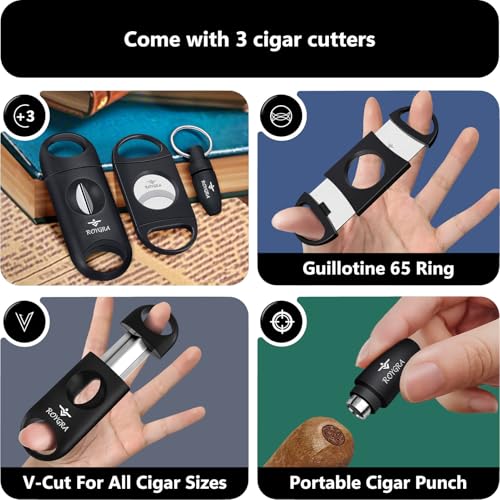roygra Outdoor Ashtray, Ash Tray Outdoors, Cigar Ashtray for Outside Patio with 3 Cutter, Silicone Ashtrays for Outdoors with 4 Holder, Cigars Smoking Accessories for Men, Home Décor Smokers Indoor - color: Black