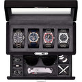 ROTHWELL 4-Slot Matte Black Watch Box with Valet Drawer - Premium Jewelry Display Case Organizer with Locking Glass Top and Microsuede Liner for Men & Women (Carbon Interior) - color: Matte Black / Grey Carbon