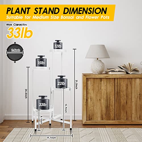4 Tier Plant Stand Indoor Outdoor, 31 Inch Tall Metal Plant Shelf Waterproof, Plant Holder with Folding Design For Home, Living Room, White - color: White