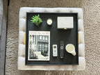 HofferRuffer Extra Large Square Serving Tray, Elegant Faux Leather Ottoman Tray with Gold Hardware Handles, Serve Tea, Coffee or Breakfast in Bed, 24 x 24 inches (Black Shagreen) - color: Black, size: 24" x 24" x 2"