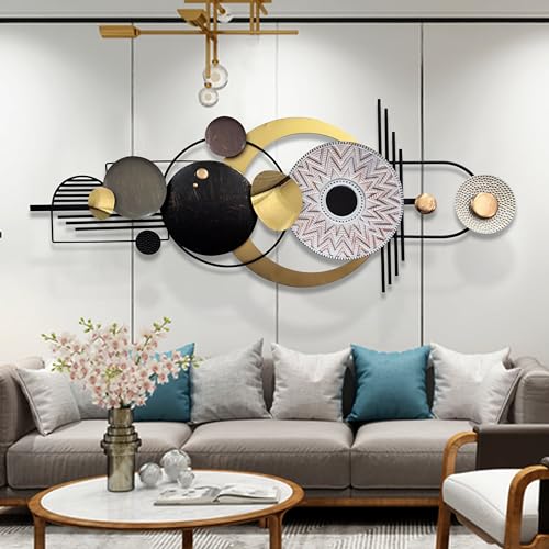 ERMOFAV Wall Decor,Modern Creative Metal Geometric Circular Decor Wall Art, 59x24 In Large 3D Textured Metal Wall Sculptures, Living Room Bedroom Den Aesthetic Wall Art Decor - style: wall sculpture 1