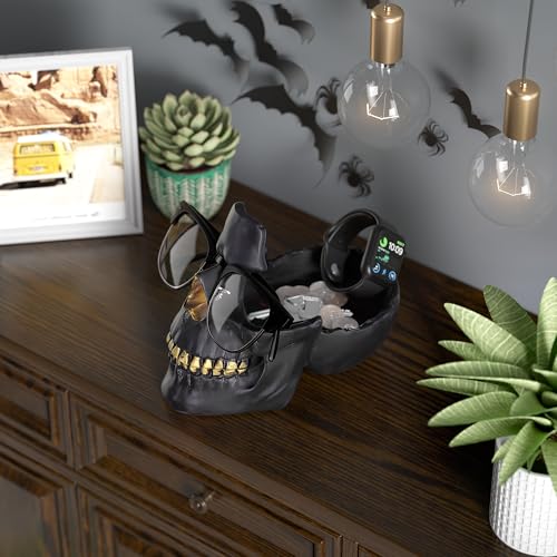 READAEER Skull Eyeglass Holder Creative Eyewear Holder Sunglasses Glasses Display Holder Keychain Resin Sculpture for Entrance Home Office Desk Bedside Table (Black) - color: Black