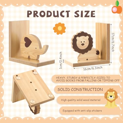 Harloon 2 Pcs Animal Bookends for Kids Wooden Decor Safari Bookends Decor for Girl Children Bedroom Home(Lion Elephant) - style: Lion Elephant