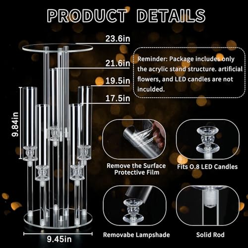1PCS 5 Arm Candelabra,Clear Centerpiece for Table,Acrylic Centerpiece Stand for Wedding Reception,Acrylic Candle Holder for Event Celebration Wedding Birthday Home,Christmas - size: 23.6inch-1pcs