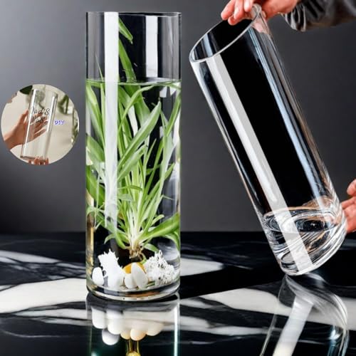 Acrylic Cylinder Plastic Vase for Centerpiece, Unbreakable Hurricane Tall Large Plastic Vases for Proposals Wedding, Hydroponic Decor Base Set of 2 with DIY Stickers (D 4" + D 4.8" X H 15.8" Clear) - color: 2 Clear-c
