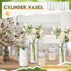 Nuogo 36 Pcs Plastic Cylinder Vases Tall Plastic Flower Vases for Centerpieces Hurricane Candle Holder for Home Wedding Office Party Formal Dinners Decorations (4''/6''/8'')