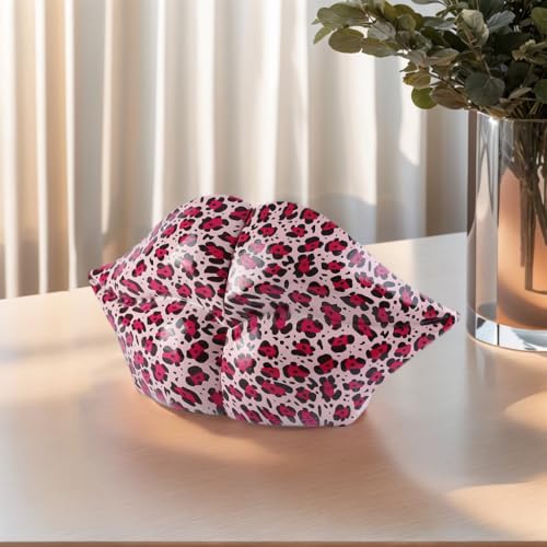 Leopard Print Lips Decorated Bookends，Set of 2 Heavy Decorative Book Stoppers，Unique Resin Decoration，Creative Desktop Decor for Study Room Hotel Office Shelves - color: Leopard Print