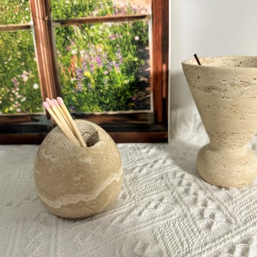 100% Travertine Match Holder |Toothpick Holder | Cute Beige Match Cloche | Matches Jar Box for Candles or Bathroom Decor | 3x3x3 | Matches NOT Included