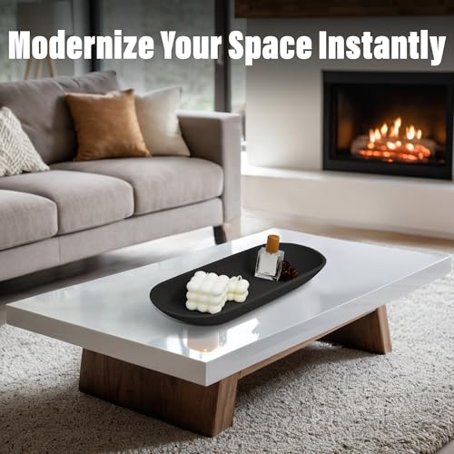 LIN CHUAN Large Decorative Bowl for Home Decor - Long Dough Bowl with Anti Slip Base for Table Centerpieces - Black Minimalist Design Dough Decor Bowl for Coffee Table, Dining Table Centerpiece - color: Black, size: Large