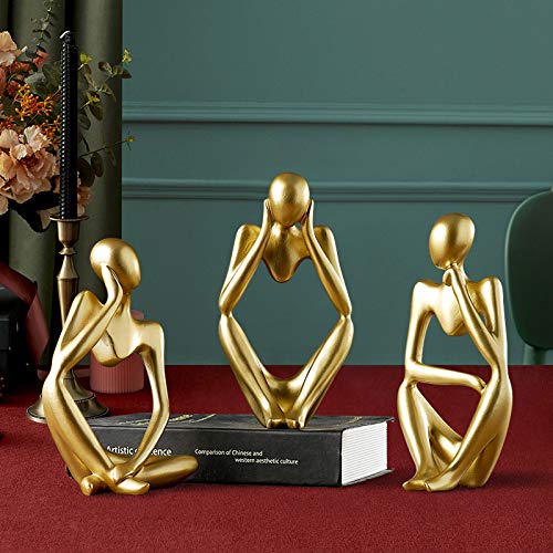 Asng Resin Thinker Style Abstract Sculpture Statue Collectible Figurines Home Office Bookshelf Desktop Decor (Gold, Left,Large) - color: Gold-left, size: Large