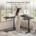 FLEXISPOT H7 Adjustable Overbed Bedside Table with Wheels Pneumatic Mobile Standing Desk Laptop Desk Rolling Computer Cart Movable Overbed Tables Hospital Home Use(27.6" W x 15.7" D, Black Table) - color: Black, size: Small