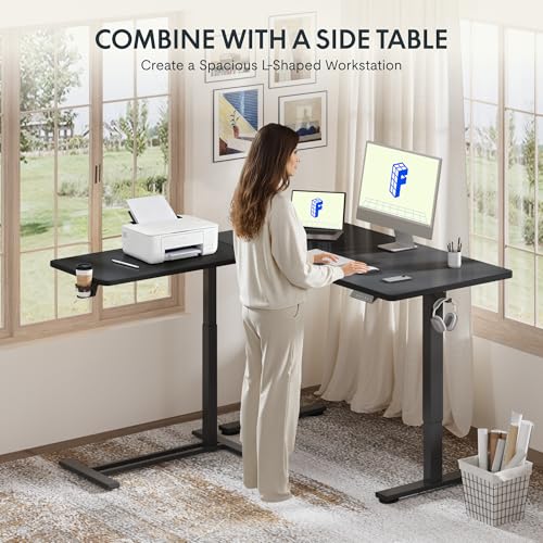 FLEXISPOT H7 Adjustable Overbed Bedside Table with Wheels Pneumatic Mobile Standing Desk Laptop Desk Rolling Computer Cart Movable Overbed Tables Hospital Home Use(27.6" W x 15.7" D, Black Table) - color: Black, size: Small