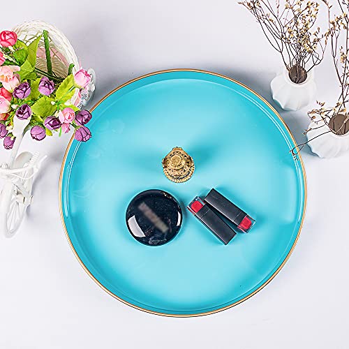 MAONAME 13-inch Light Blue Round Tray, Modern Decorative Tray for Coffee Table, Blue Serving Tray with Handles, Plastic Circle Tray for Ottoman, Bathroom, Decor - color: Light Blue, size: 13" x 13" x 1.6"