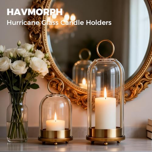 5"&4" Hurricane Glass Candle Holders, Hanging Brass Metal Candle Holder for Pillar Candles Table Coffee Table Decor Interior Decoration - color: Gold