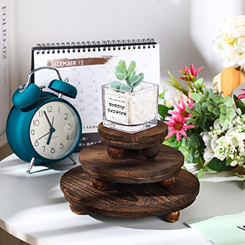Amyhill 3 Pcs 8/6/4 Inch Wooden Risers for Display Wood Pedestal Stand Mini Tray Stand Round Wooden Pedestal Holder Rustic Riser for Decor Tiered Tray Decor Home Kitchen(Brown) - color: Brown, size: 8/6/4 Inch