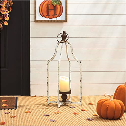 Glitzhome 22" Farmhouse Lanterns Decorative Indoor Outdoor, White Metal Candle Lanterns, Hanging Candle Holder for Fireplace Patio Porch Garden Wedding & Holiday Decor - color: White Large