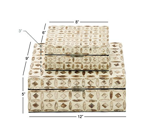 Deco 79 Mother of Pearl Shell Decorative Box Mosaic Storage Decorative Keepsake Boxes with Taupe Accents, Set of 2 Storage Boxes 12", 8"W, Beige - color: Beige, size: 11.9", 8"W
