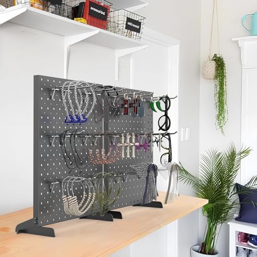 TORACK Pegboard Display Stand for Craft Shows & Fairs, 12 x 16 in Metal Tabletop Pegboard Display with Hooks for Christmas Fair Event(Black, Pack of 4) - style: 4-Pack Black