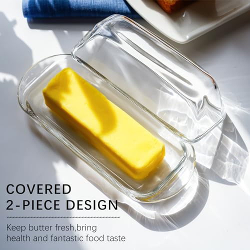 7 Inches Glass Butter Dish with Lid for Countertop - Crystal Glass Butter Keeper Elegant Clear Butter Holder Tray for 1 Stick East Coast,Dishwasher Safe - size: 7.3*2.9*2.2inch
