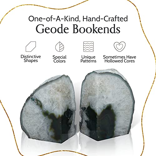 Nature's Decorations Agate Bookends - A Quality Green Geode with Non-Skid Rubber Bumpers for Shelves, Office, Home Decor, Heavy Duty Cute Stone (3-4 LB) - color: Green, size: A Grade 3 - 4 Lbs