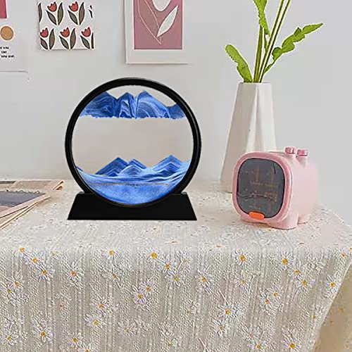 rysnwsu 3D Dynamic Sand Art Liquid Motion, Moving Sand Art Picture Round Glass 3D Deep Sea Sandscape in Motion Display Flowing Sand Painting Relaxing Desk Toys (Blue, 12'') - color: Blue, size: 12''
