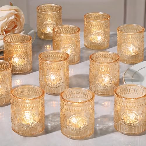 MATAHUM 24 Pcs Gold Votive Candle Holders, Glass Tealight Candle Holders for Wedding Table Centerpiece, Home Decor, Birdal Shower, Party - color: Gold