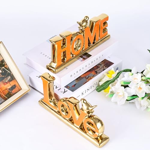 Love Sign Decoration,Orange and Gold Love Signs for Home Decor,Gold Bird Sculpture Personalized Love Decor,Gold Style Figurine Decorative Ornaments for Living Room,Bedroom,Cabinets (Love, Orange) - color: Orange, style: Love