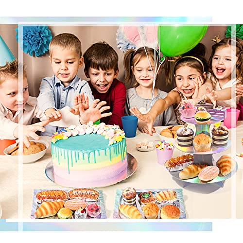 Zopeal 7 Pcs Dessert Table Display Set 3-Tier Cupcake Stand 1-Tier Cup Cake Display Tower Platters and Serving Trays Cardboard Cake Cookie Holders for Wedding Birthday Party Baby Shower(Laser Silver) - color: Laser Silver