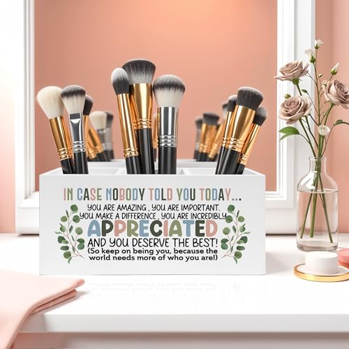 Boho Inspirational Pencil Pen Holder for Desk, Appreciation Gifts for Coworkers, Boss Gifts for Women Men Wooden Pencil Holder Organizer for Home Office Desk Accessories - color: Color-Desk accessories white 13