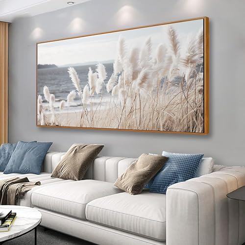 Framed Wall Art Artwork Decor Nature Wall ArtReedSeascape Wall Decor for Bedroom Living Room Decoration Home Kitchen Office 20" x 40" - color: Off-white, size: 40"L x 20"W